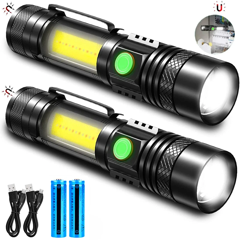 D2 Rechargeable LED Tactical Flashlight With Magnetic Zoom COB Light Handheld for Camping Hiking Emergency Outdoor Torch Lamp
D2 Rechargeable LED Tactical Flashlight With Magnetic Zoom COB Light Handheld for Camping Hiking Emergency Outdoor Torch Lamp