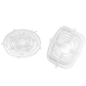 Silicone Stretch Lids 13 Pack 7 Round+6 Rectangular Flexible Durable Reusable Stretch Food Saving Silicone Food Covers for Cups