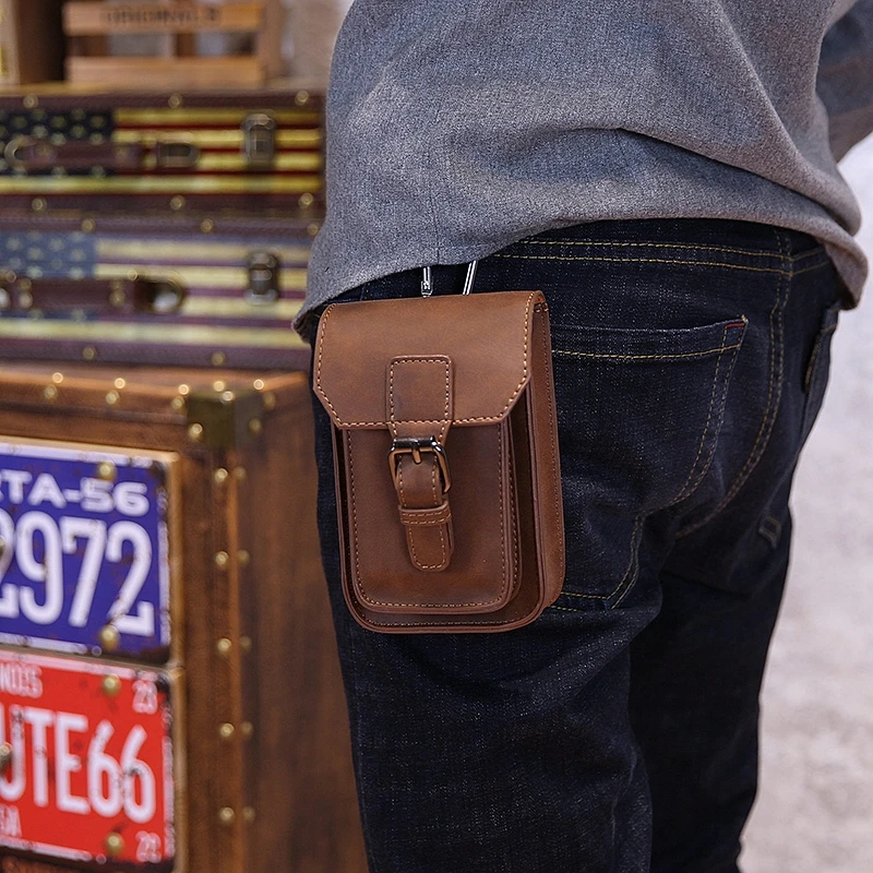 

Новый Для мужчин сумка на поясном ремне искусственная кожа Crazy Horse слинг сигарета сумка, 5 дюймов мобильный телефон сумка, мужской кошелек отдыха Sling Bag небольшой карман