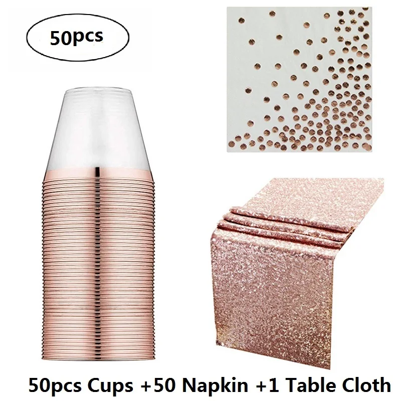 50pcs 9OZ Rose Gold Rim Transparent Plastic Cups Disposable Napkin Table Cloth Towel Wedding Birthday Party Party Decoration Set
50pcs 9OZ Rose Gold Rim Transparent Plastic Cups Disposable Napkin Table Cloth Towel Wedding Birthday Party Party Decoration Set