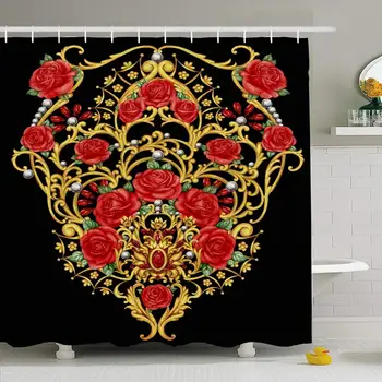 Shower Curtain Set with Hooks 72x78 Watercolor Element Design Red Roses Ornament Pearls Ornate Decor Miscellaneous Romantic
Shower Curtain Set with Hooks 72x78 Watercolor Element Design Red Roses Ornament Pearls Ornate Decor Miscellaneous Romantic