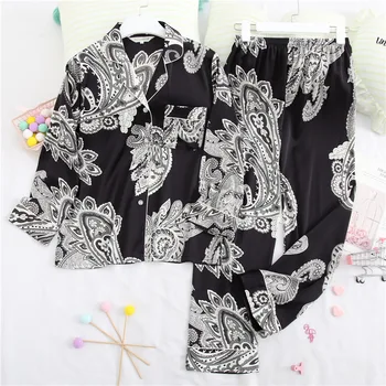 Sexy Black Female 2PCS Shirt &Pant Pajams Sets Print Flower Sleepwear Intimate Lingerie Nightwear Autumn New L-XXL Home Clothes
Sexy Black Female 2PCS Shirt &Pant Pajams Sets Print Flower Sleepwear Intimate Lingerie Nightwear Autumn New L-XXL Home Clothes