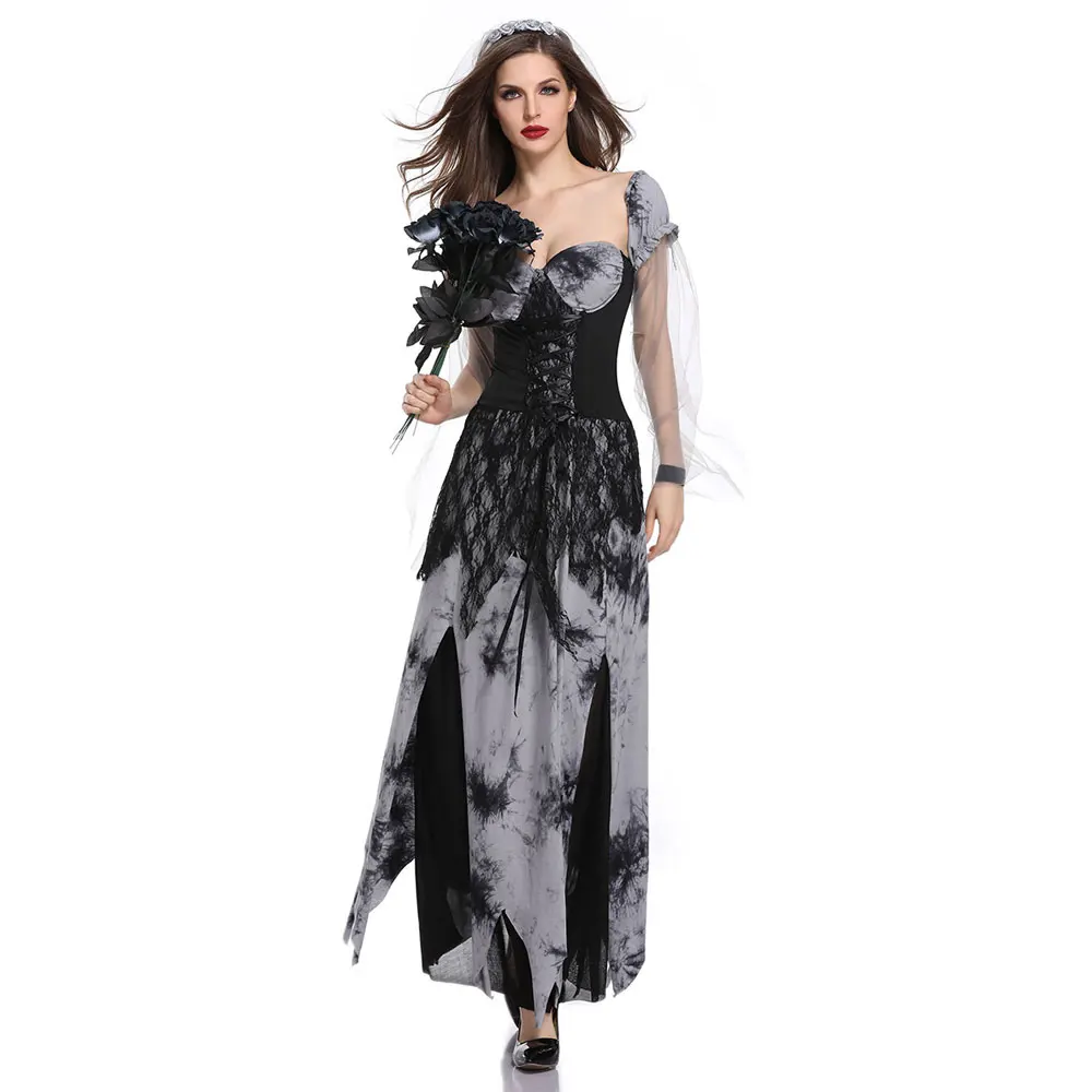 

Womens Gothic Dead Bride Ghost Costume Horror Zombie Corpse Cemetery Brides Cosplay Halloween Day of the Dead Dress