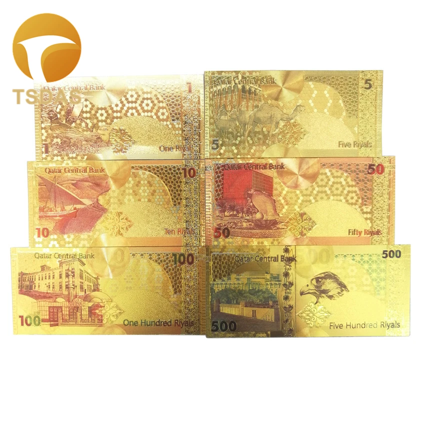 Qatar Banknotes Set Colorful Gold Plated 1-500 Riyals Plastic Souvenir Banknotes for Collection and Gifts 6pcs/set
Qatar Banknotes Set Colorful Gold Plated 1-500 Riyals Plastic Souvenir Banknotes for Collection and Gifts 6pcs/set