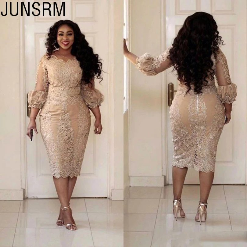 Elegant Short Lace Plus Size Mother of the Bride Dresses Long Puff Sleeve Sheath Tea Length Women Formal Party Gowns Custom Size
Elegant Short Lace Plus Size Mother of the Bride Dresses Long Puff Sleeve Sheath Tea Length Women Formal Party Gowns Custom Size
