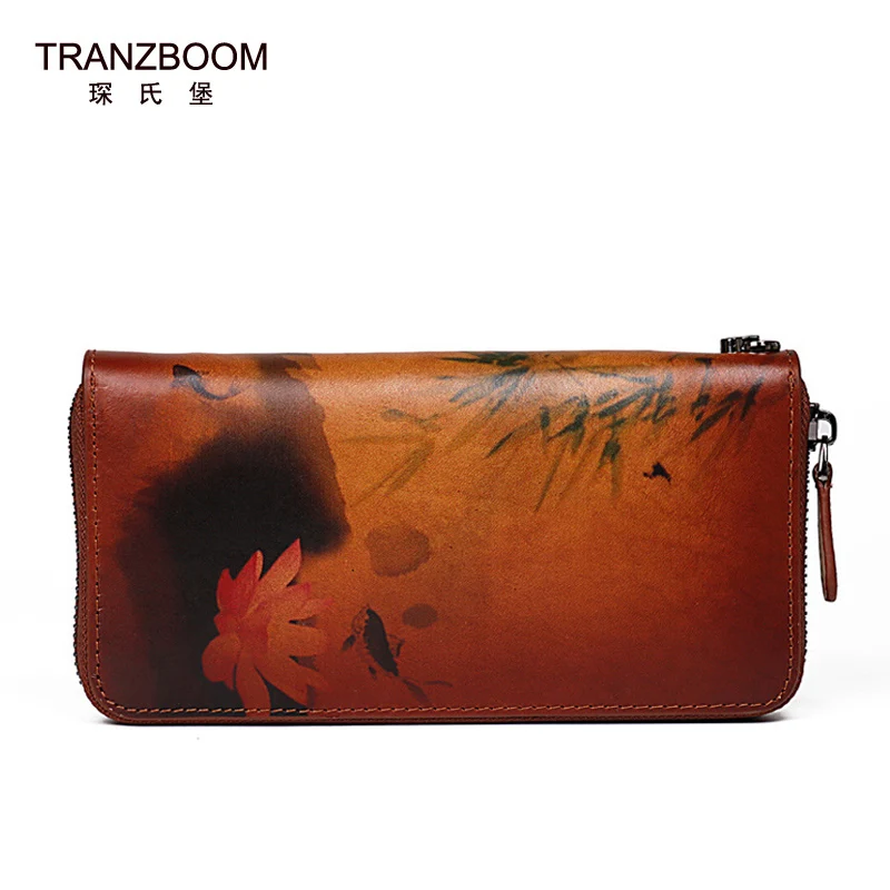 

TRANZBOOM New Superior cowhide women genuine leather bag Embossed Vintage clutch bag Fashion luxury leather wallet for women