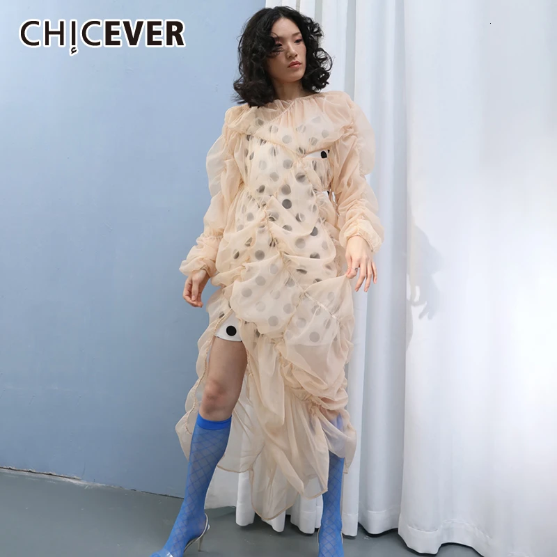 CHICEVER Sexy Perspective Ruched Dress Women Sling Vest O Neck Puff Sleeve Dot Hit Color Mesh Dressed Female 2019 Autumn New
CHICEVER Sexy Perspective Ruched Dress Women Sling Vest O Neck Puff Sleeve Dot Hit Color Mesh Dressed Female 2019 Autumn New