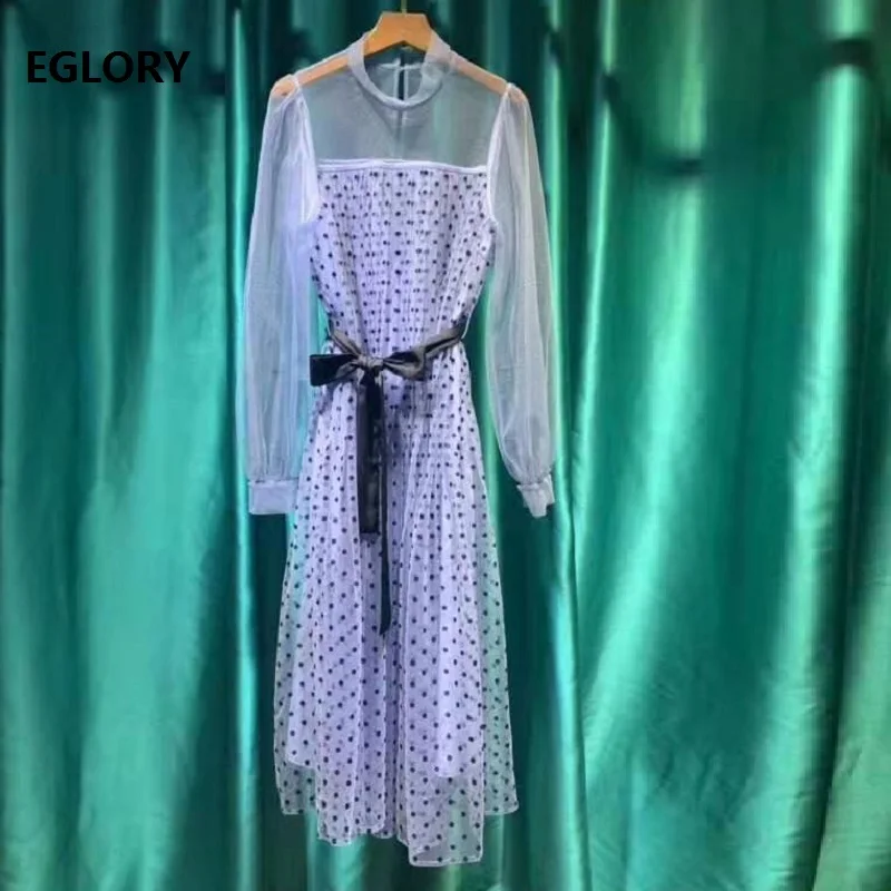 High Quality Mesh Dress 2020 Spring Summer Style Women Polka Dot Prints Ribbon Belts Patchwork Long Sleeve Apricot Blue Dress
High Quality Mesh Dress 2020 Spring Summer Style Women Polka Dot Prints Ribbon Belts Patchwork Long Sleeve Apricot Blue Dress