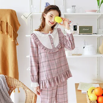 XIFER Pajamas Women Autumn and Winter Korean Women's Confinement Casual Home Service Suit Cotton Plaid Pajamas WOMEN
XIFER Pajamas Women Autumn and Winter Korean Women's Confinement Casual Home Service Suit Cotton Plaid Pajamas WOMEN