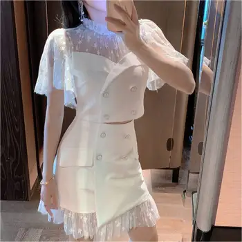 2020 summer Stud bead star mesh splicing lotus leaf short sleeved shirt+ high waist Mesh stitching skirt two-piece sets
2020 summer Stud bead star mesh splicing lotus leaf short sleeved shirt+ high waist Mesh stitching skirt two-piece sets