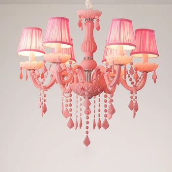 

E14 LED Postmodern Art Deco Iron Crystal Glass Fabric Pink Chandelier Lighting Lustre Suspension Luminaire Lampen For Foyer