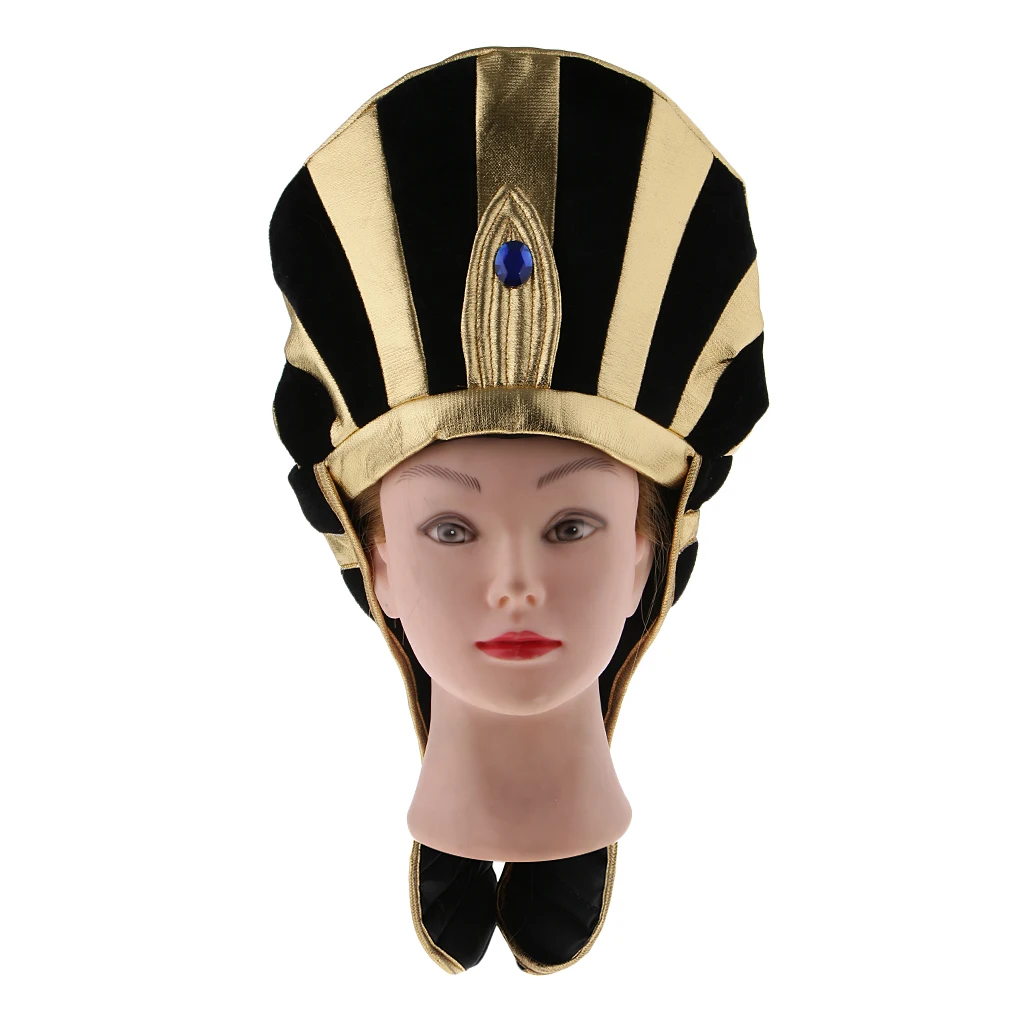 Vintage Gold Striped Egyptian Queen's Headwear Pharaoh Hat Dress Up Props