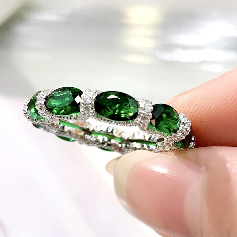 OEVAS 100% 925 Sterling Silver Sparkling Full High Carbon Diamond Synthetic Ruby Aquamarine Emerald Rings For Women Fine Jewelry