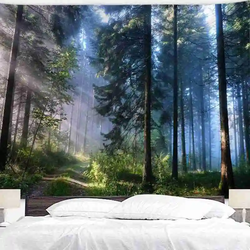 

Beautiful Forest Tapestry Wall Hanging Sunlight Decorative Wall Carpet Bohemian Large Mandala Indian Polyester Thin Blanket