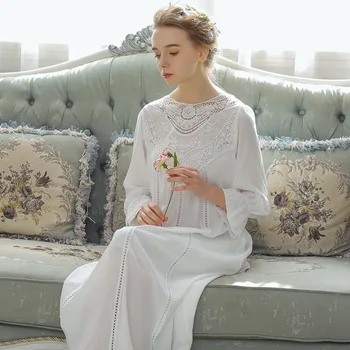 Autumn Nightgown Women Cotton Long Sleeve Lace Sleeping Skirt Romantic Princess French Court Elegant Retro Long Sleepwear Female 
Autumn Nightgown Women Cotton Long Sleeve Lace Sleeping Skirt Romantic Princess French Court Elegant Retro Long Sleepwear Female