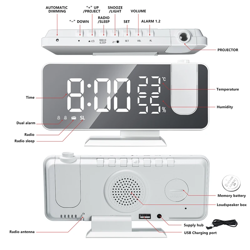 LED Digital Smart Alarm Clock FM Radio Watch Table Electronic Desktop Clocks USB Wake Up Clock with 180° Projection Time Snooze
LED Digital Smart Alarm Clock FM Radio Watch Table Electronic Desktop Clocks USB Wake Up Clock with 180° Projection Time Snooze