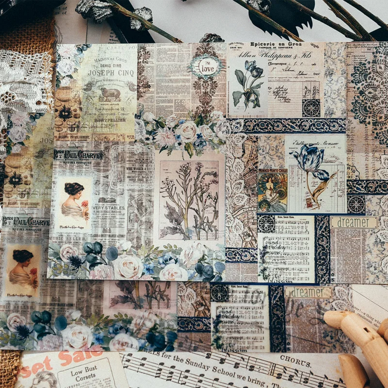 16 листов/Лот ручной работы A5 Junkjournal Материал ретро синяя Роза фон наклейка для