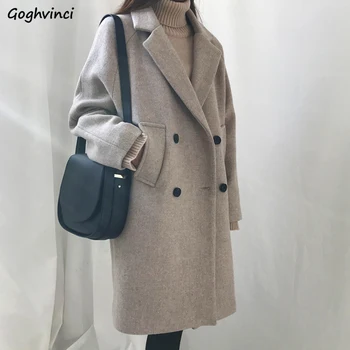 Wool Women Winter Thicker Simple Solid Double Breasted Pockets Females Coat Harajuku Student All-match Outwear Womens Fashion
Wool Women Winter Thicker Simple Solid Double Breasted Pockets Females Coat Harajuku Student All-match Outwear Womens Fashion