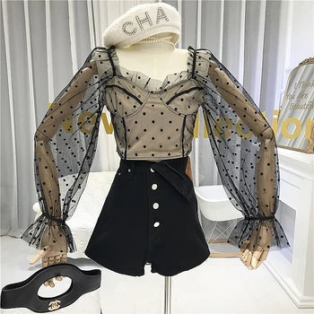 Sexy & Club Polka Dot see through mesh blouse women Flare Sleeve Square Collar bluzki letnie damskie black fashion tops
Sexy & Club Polka Dot see through mesh blouse women Flare Sleeve Square Collar bluzki letnie damskie black fashion tops