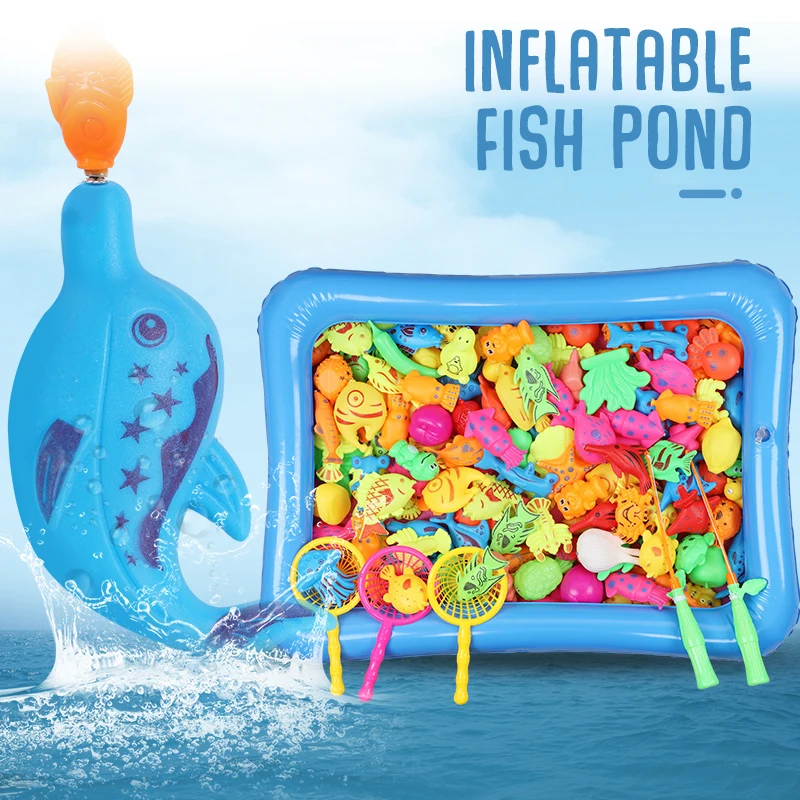 Children's Magnetic Fishing Parent-child interactive Toys Game Kids 2 Rod 10 3D Fish 1 Pool Water Baby Bath Toys Outdoor Toy