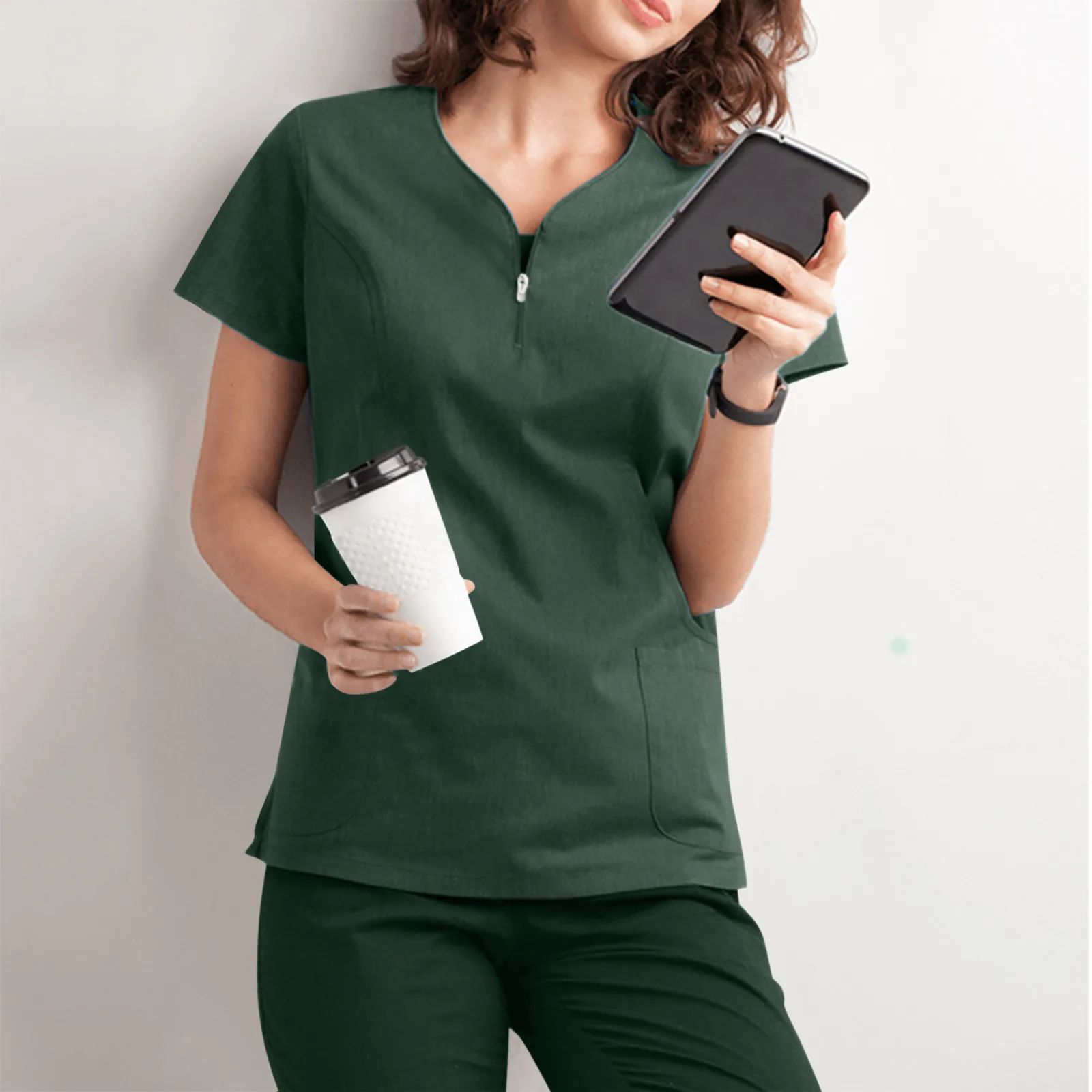Фото Carer's T-shirt Top Lady Clothing Short-sleeved V-neck медицинская Werken Uniform V-hals Solid Color With Pocket Medical Clothes | Nurse Uniform (1005003076205779)