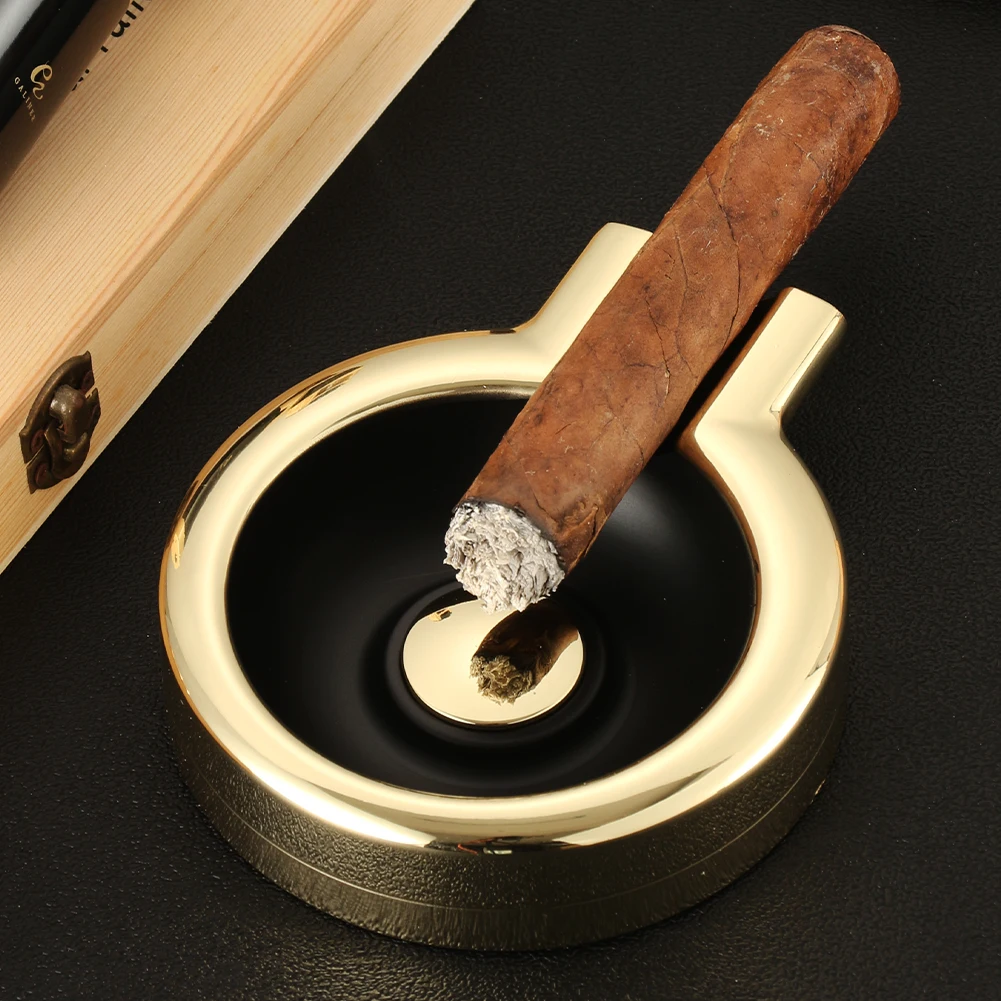 

GALINER Metal Ashtray Home Portable Round Luxury Cigar Ashtrays Holder Fit 1 Cigar Tobacco Rest Smoking Accessories Gift Box