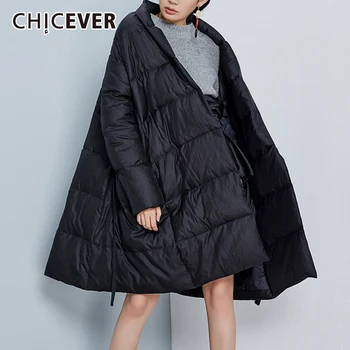 CHICEVER Korean Cotton Coat For Women V Neck Long Sleeve Patchwork Lace Up Thick Loose Coats Female 2020 Winter Clothing Tide 
CHICEVER Korean Cotton Coat For Women V Neck Long Sleeve Patchwork Lace Up Thick Loose Coats Female 2020 Winter Clothing Tide