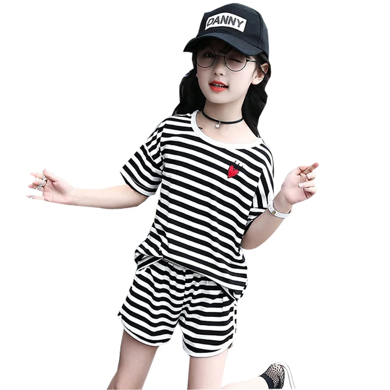 2018 Summer Girls Clothing Sets Teenage Kids Clothes 100% Cotton Striped T-shirt & Short 2Pcs Suit For 4 6 8 10 12 14 Years
2018 Summer Girls Clothing Sets Teenage Kids Clothes 100% Cotton Striped T-shirt & Short 2Pcs Suit For 4 6 8 10 12 14 Years