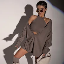 Two Piece Set Women Brown Fashion Solid Tank Pullover Sweater Shorts Matching Set Femme Elegant Loose 2 Piece Tracksuit Suit
Two Piece Set Women Brown Fashion Solid Tank Pullover Sweater Shorts Matching Set Femme Elegant Loose 2 Piece Tracksuit Suit