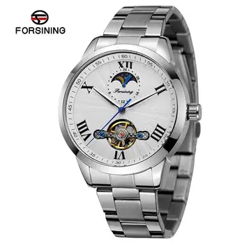 Forsining Classic Silver Tourbillon Automatic Mechanical Watch Men Roman Numeral Moonphase Clock Male Stainless Steel Wristwatch 
Forsining Classic Silver Tourbillon Automatic Mechanical Watch Men Roman Numeral Moonphase Clock Male Stainless Steel Wristwatch