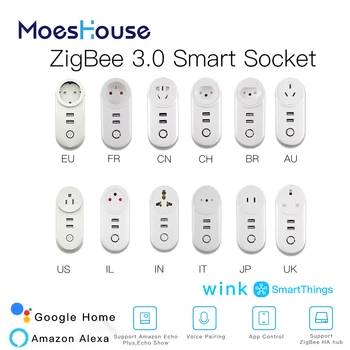 

ZigBee 3.0 Smart Socket Plug with 2 USB Interface Remote Voice Control Work with SmartThings Wink Echo Plus and Most Zigbee Hub