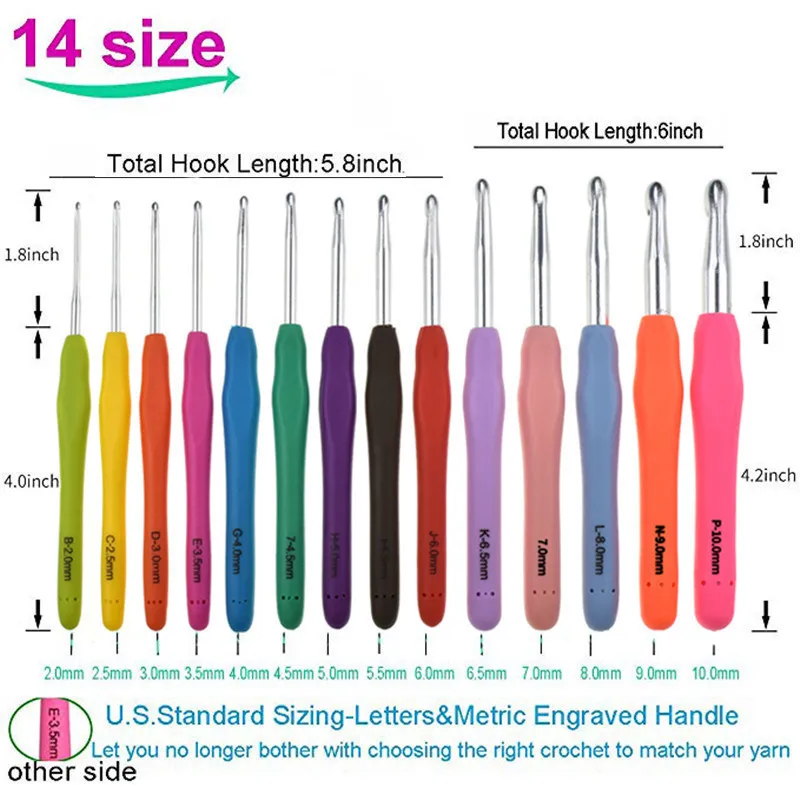 1 Piece 2mm(B)-10mm(N) Ergonomic Crochet Hooks Extra Long Crochet Needles Yarn Weave Knitting Needles Hooks Hook for Any Yarns (6)