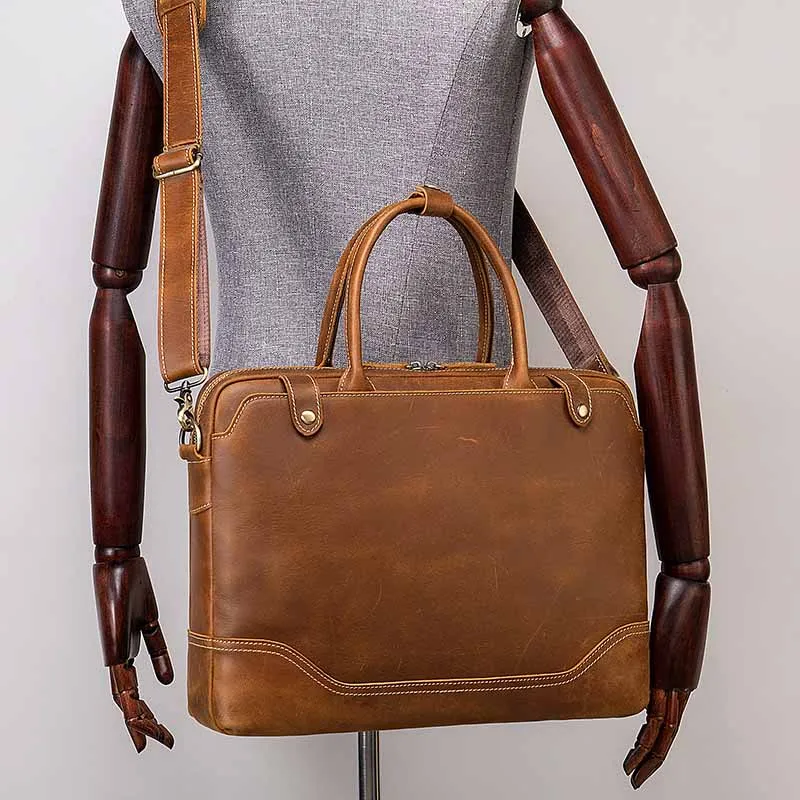 

Luufan Vintage Crazy Horse Leather Men's Briefcase 14" Laptop Bag Genuine Leather Business Handbag Shoulder Bag Male Work Tote
