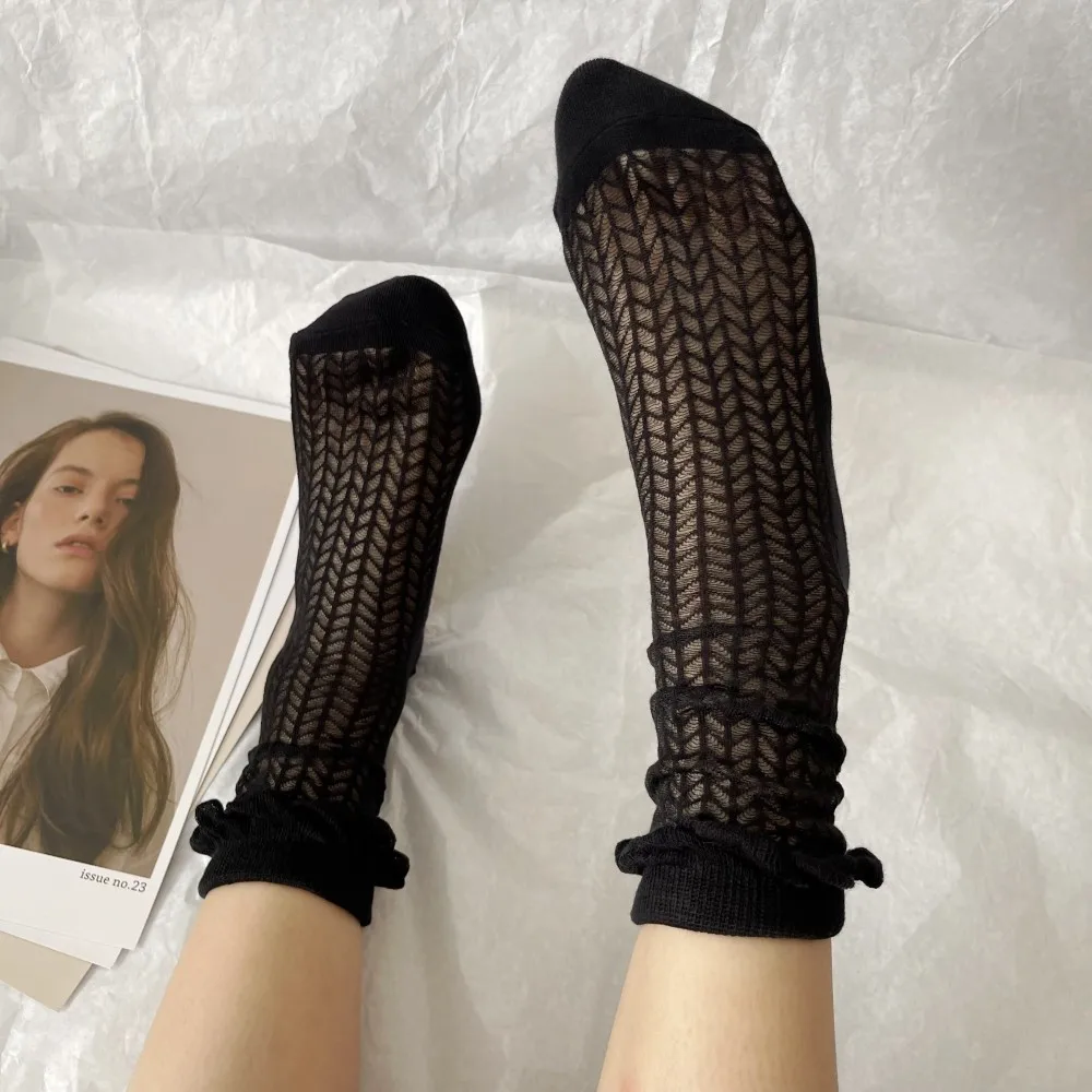 Women Ultra-Thin Seersucker Hollow Out Mesh Socks Japanese Harajuku Sweet Cute Lace Frilly Socks Black White Skarpetki
Women Ultra-Thin Seersucker Hollow Out Mesh Socks Japanese Harajuku Sweet Cute Lace Frilly Socks Black White Skarpetki