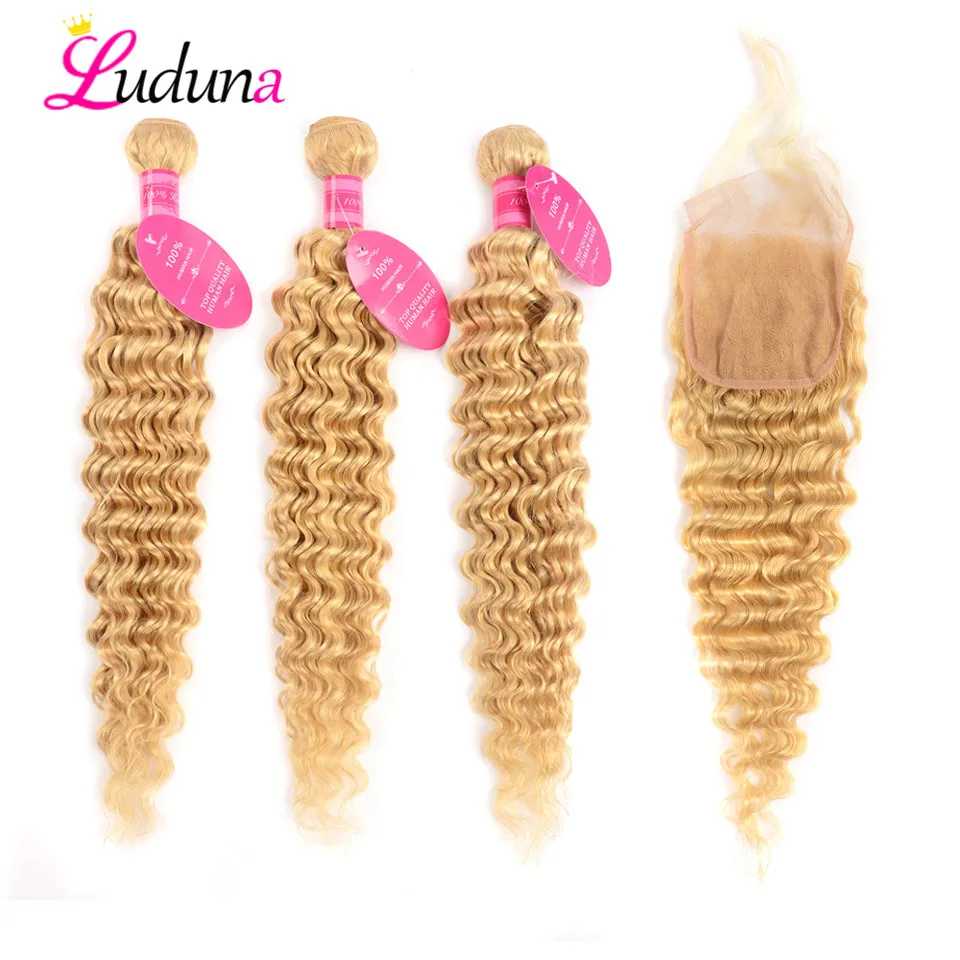 Luduna 613 Blonde Bundles With Closure Deep Wave Bundles With Closure Brazilian Hair Weave Human Hair With Closure Remy 4PCS/Lot
Luduna 613 Blonde Bundles With Closure Deep Wave Bundles With Closure Brazilian Hair Weave Human Hair With Closure Remy 4PCS/Lot
