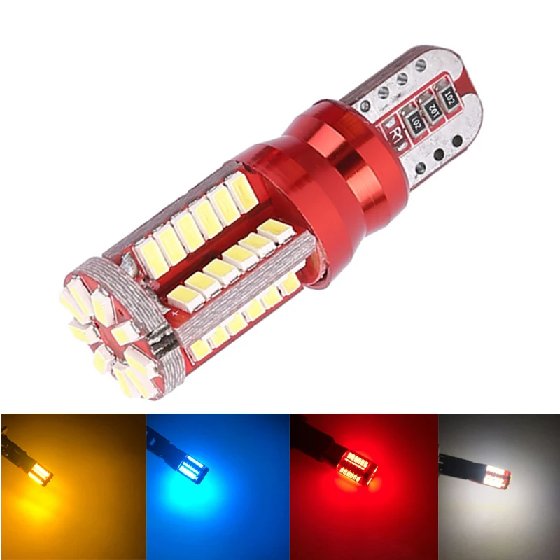 

50pcs T10 LED W5W 194 Canbus NO Error Car Wedge Reading Light Bulb Auto Clearance Lamp 3014 57SMD White Red Blue Yellow DC12V