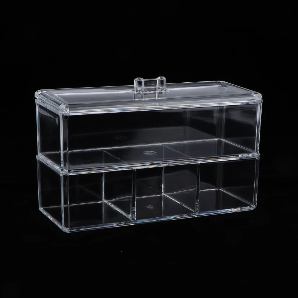 2 Tier Clear Acrylic Cosmetic Makeup Cube Jewelry Organizer,Upper Compartment with 3 Slot for Makeup Cotton Pads Swabs Storage 2 Tier Clear Acrylic Cosmetic Makeup Cube Jewelry Organizer,Upper Compartment with 3 Slot for Makeup Cotton Pads Swabs Storage