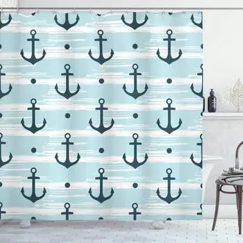 Anchor Shower Curtain, Pattern with Anchors Modern Adventurous Striped Coastline Marine, Cloth Fabric Bathroom Decor Set with
Anchor Shower Curtain, Pattern with Anchors Modern Adventurous Striped Coastline Marine, Cloth Fabric Bathroom Decor Set with