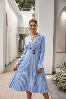 2020 Autumn and Winter New Style Dress Pleated European and American-Style Fashion Plaid Dress A- line Skirt Medium-length Dress 
2020 Autumn and Winter New Style Dress Pleated European and American-Style Fashion Plaid Dress A- line Skirt Medium-length Dress