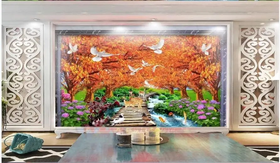 

custom photo 3d wallpaper Fantasy forest flowers sika deer scenery room home decor 3d wall murals wallpaper for walls 3 d