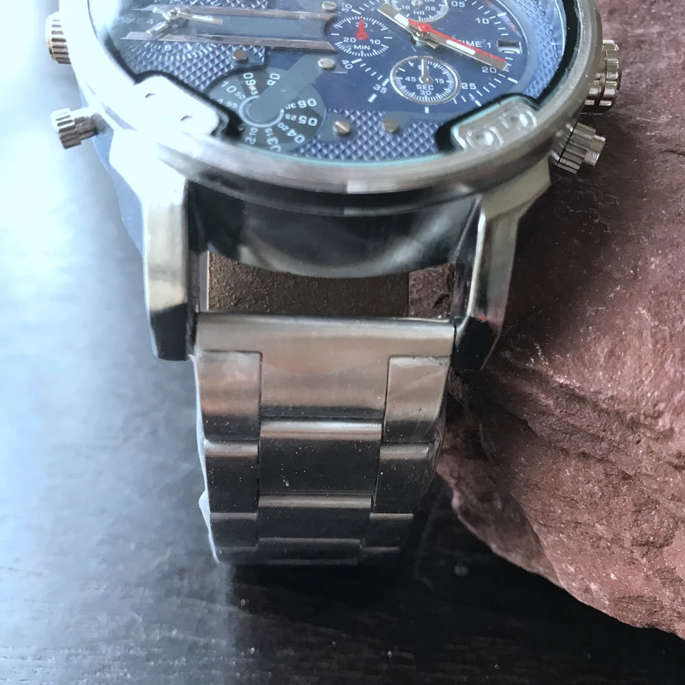 Male Motion Quartz Wrist Watch Jinggang Watchband Dual Timezone Large Dial Military Cross-country Men's Watches Fashion Leisure (4)