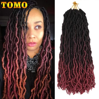 

TOMO Faux Locs Curly Crochet Hair 24Strands Ombre Blond Red Brown Crochet Braids 18inch 45cm Synthetic African Roots Braids