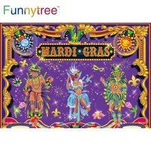 

Funnytree Mardi Gras Backdrop Fabric Purple Carnival Masquerade Photography Backgrounds Party Supplies Decor Banner Photo Booth