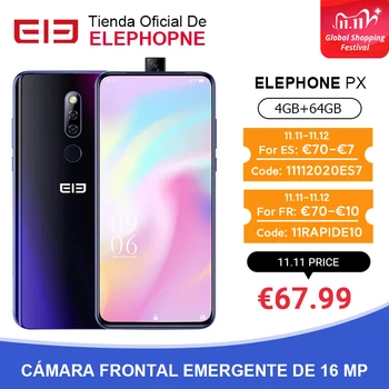 

ELEPHONE PX Helio MT6763 Octa Core Smartphone 4GB 64GB 6.53'' FHD+ Screen 16MP Pop-Up Front Cam 3300mAh Android 9.0 Cellphone