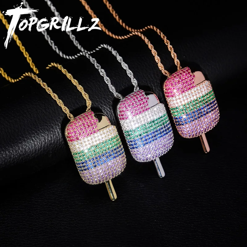 TOPGRILLZ Iced Out Ice Cream Pendant Necklace Bling Micro Paved Multicolor Cubic Zircon Chain Hip Hop Rock Jewelry For Men
TOPGRILLZ Iced Out Ice Cream Pendant Necklace Bling Micro Paved Multicolor Cubic Zircon Chain Hip Hop Rock Jewelry For Men
