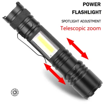 XPH50 LED Flashlight Torch COB Work Light 1800mAh Battery Telescopic Zoom Lamp Multi-function Long Shots Lamp Hunting
XPH50 LED Flashlight Torch COB Work Light 1800mAh Battery Telescopic Zoom Lamp Multi-function Long Shots Lamp Hunting