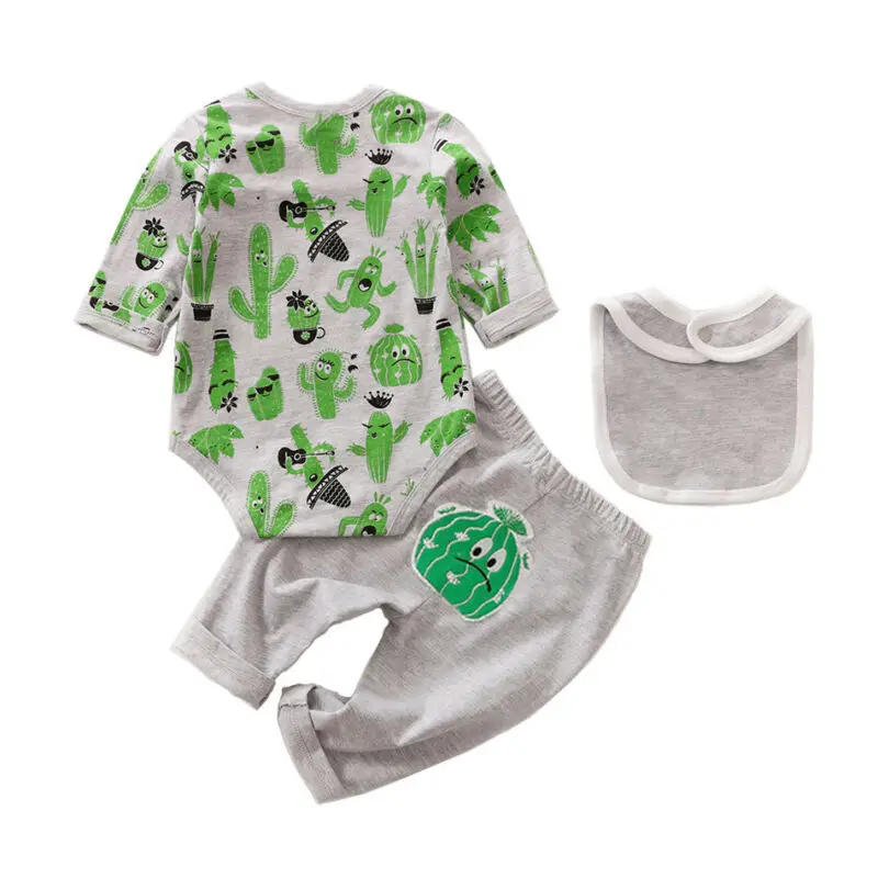 Комплект из 3 предметов Одежда унисекс с рисунком кактуса для новорожденных