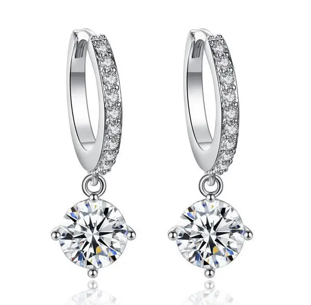 Boucles d'oreilles en argent Sterling 925 pour femmes, bijoux en mosaïque CZ, à quatre griffes, en Zircon, authentiques 1