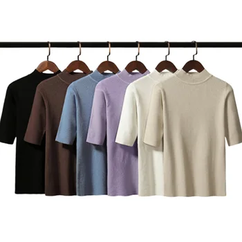 Solid Color Elastic Sweater Slim Top Short Sleeve Jumpers Stretch Half Turtleneck Sweater Bodycon Cafarena Mujer Women Office
Solid Color Elastic Sweater Slim Top Short Sleeve Jumpers Stretch Half Turtleneck Sweater Bodycon Cafarena Mujer Women Office