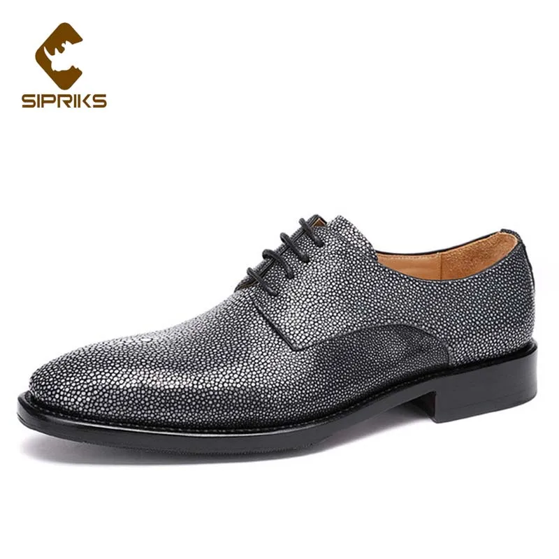 

Sipriks Luxury Original Silver Gray Stingray Skin Derby Dress Shoes Italian Handmade Goodyear Welted Shoes Men's Wedding Party